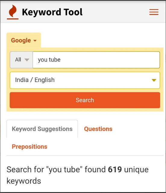 screenshot of Keyword Tool